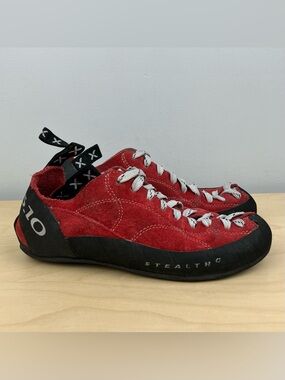 Five Ten 5.10 Men’s Size 8.5 Stealth C4 Rock Climbing Shoes Red & Black Leather